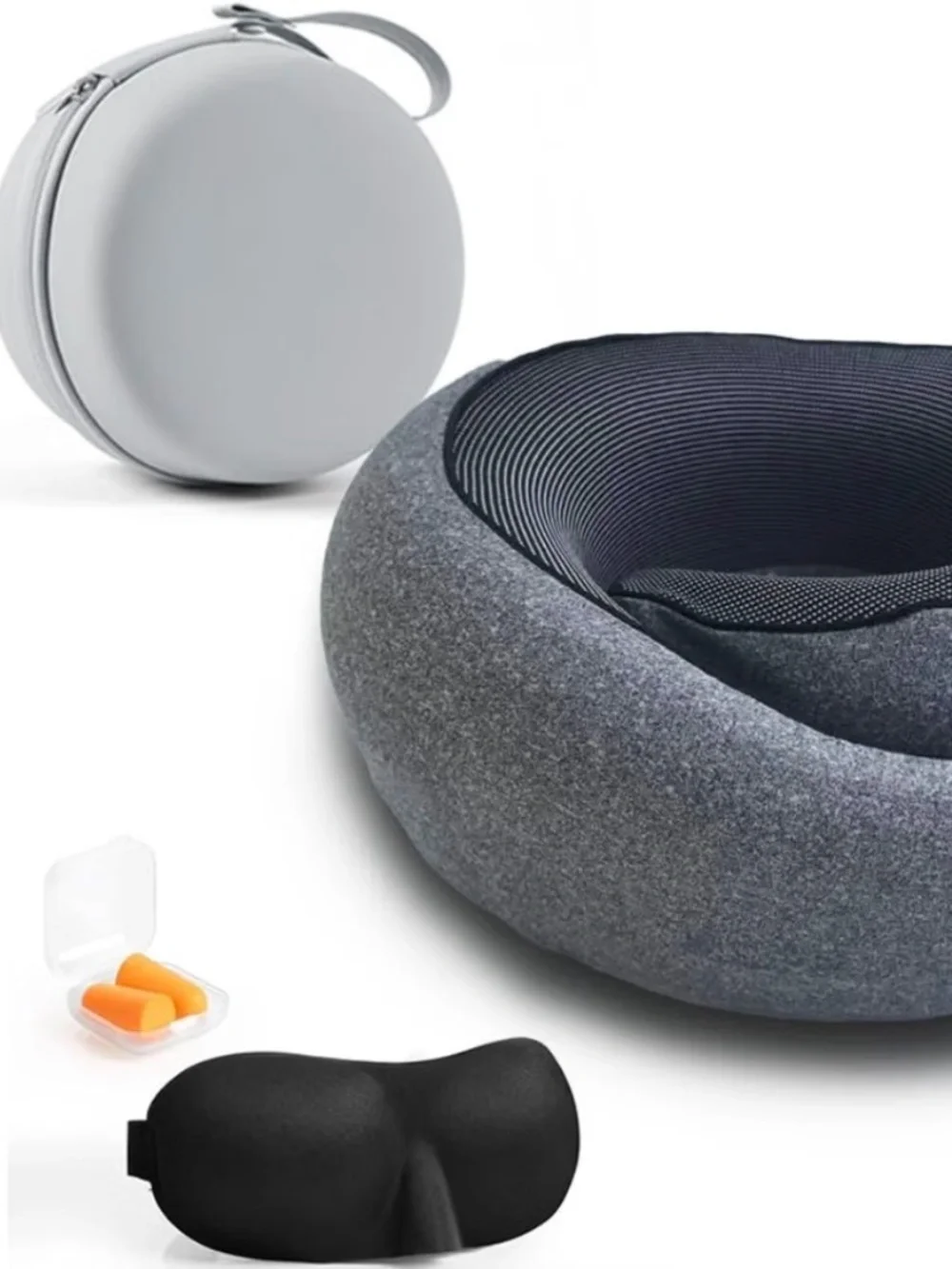 SeOnAn Memory Foam Travel Neck Pillow Chin Support Set Macaron Case Dark Gray